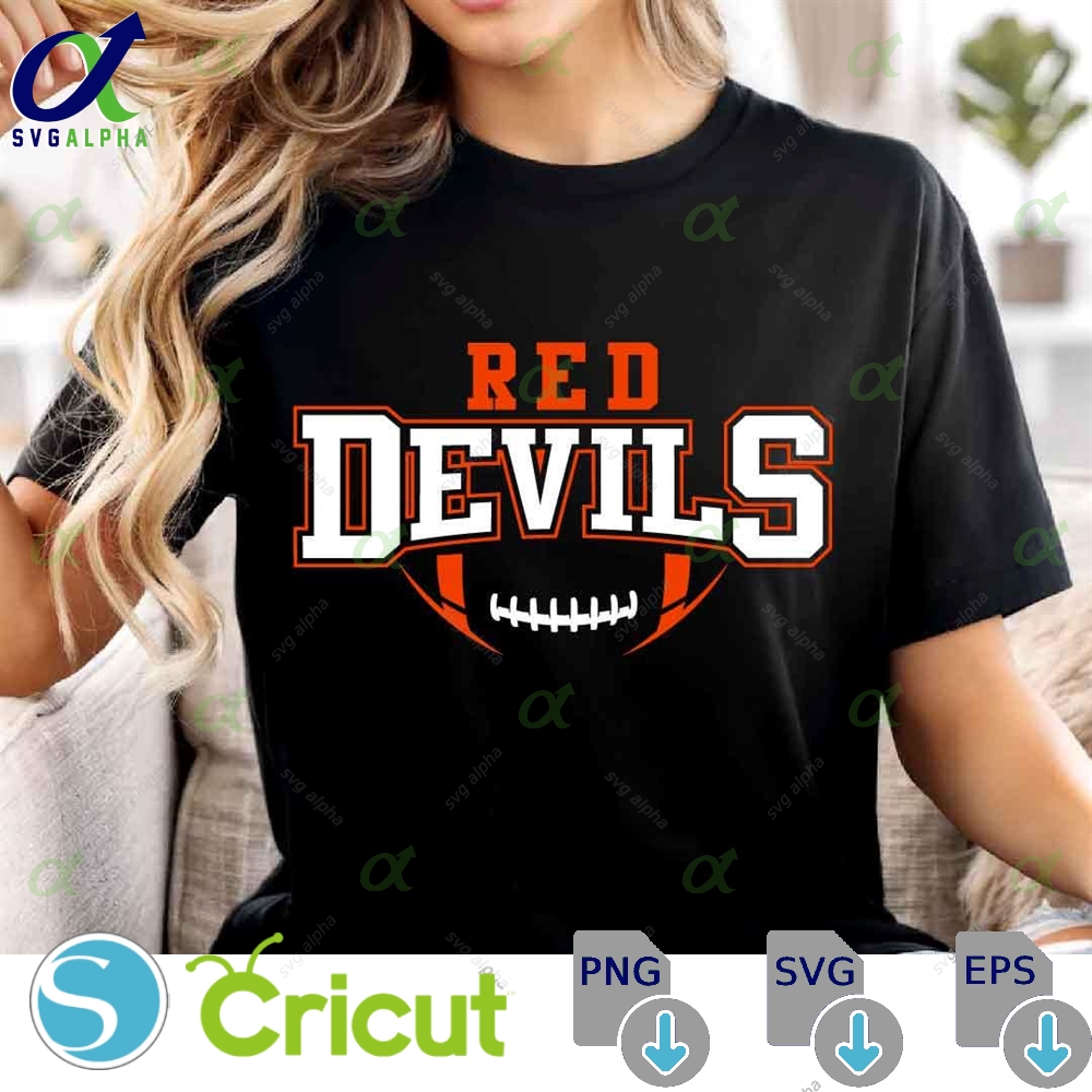 Red Devils Mascot Svg Png Red Devils Football Svg Varsity Red Devils Shirt School Spirit Mascot Svg Football Cheer Png Football Mom Svg